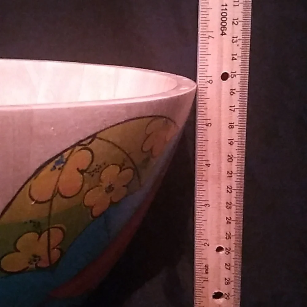Vintage Clay Art Large Colorful Salad/Fruit Beach Scene Decorative Bowl